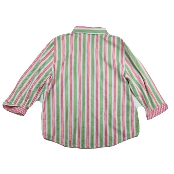 ALFRED DUNNER - WOMEN'S PINK & GREEN STRIPED BUTTON-UP TOP - SIZE 14 - Picture 4 of 4